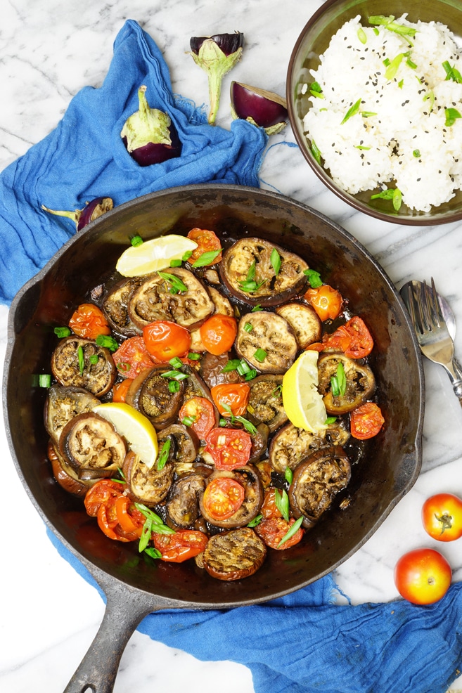 One Pot Roasted Eggplant with Cherry Tomatoes 